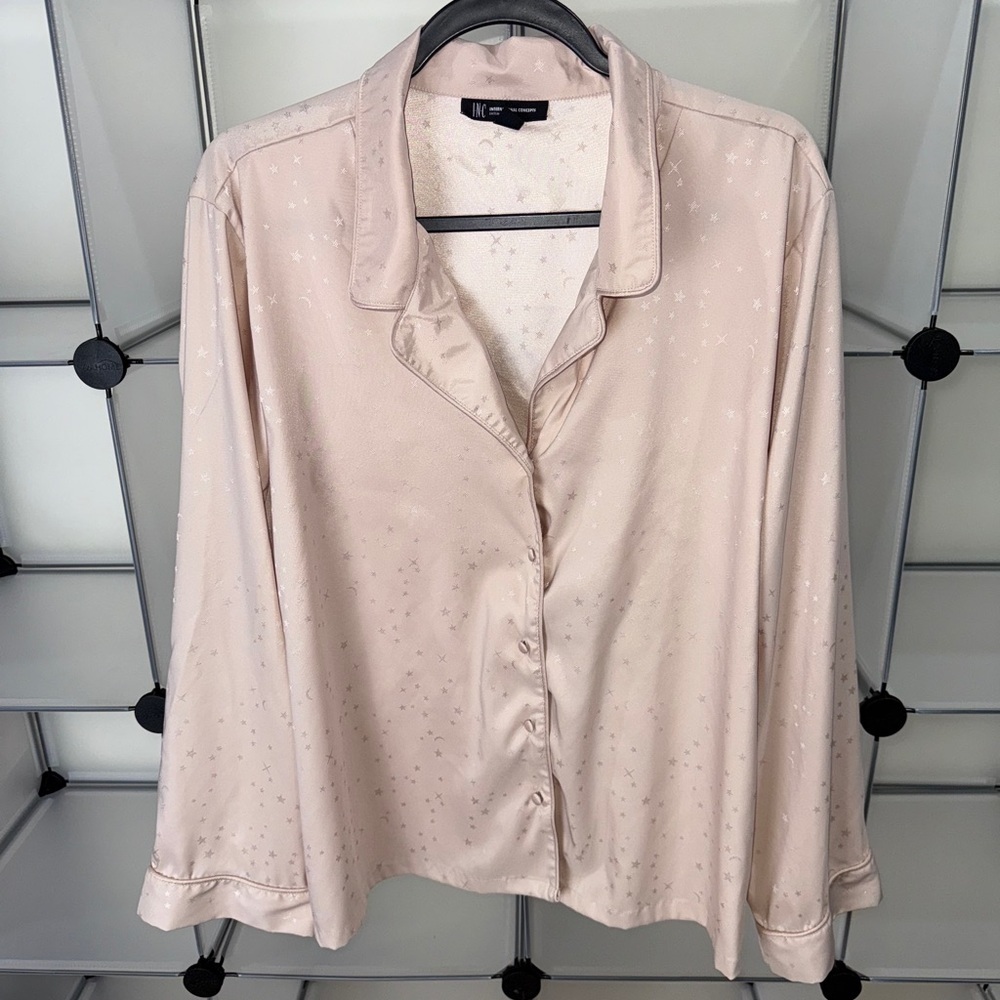International Concepts Intimates Blush Pink Satin Pjs Shirt Size XXL